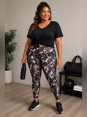 Torrid Pink and Gray Camouflage Active Leggings 2x